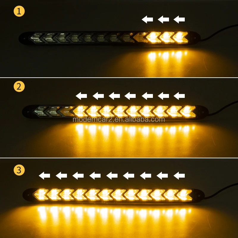 2pcs Car Daytime Running Light Headlight Strip Sequential Flow Turn Signal DRL Light Switchback Knight Rider Arrow LED Strip