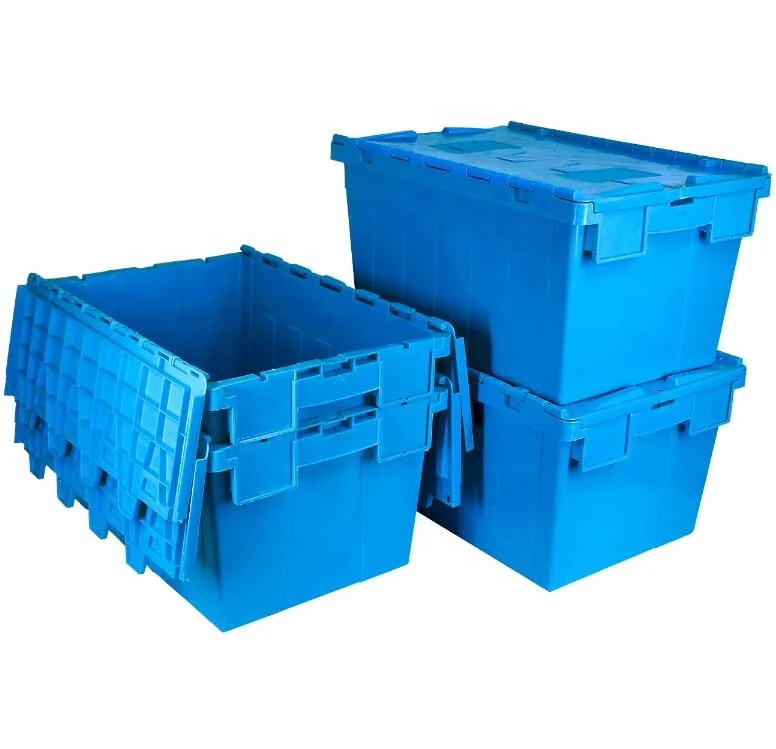 Large logistic distribution heavy duty warehouse supermarket stackable stack and nest turnover plastic tote box with lid