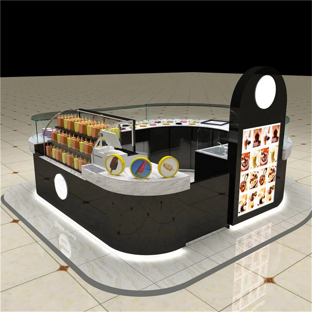 Круглый киоск для закусок черный торгового центра витрина продуктов высококачественный