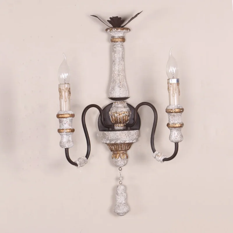 New design decorative wooden wall light indoor antique iron wall lamp