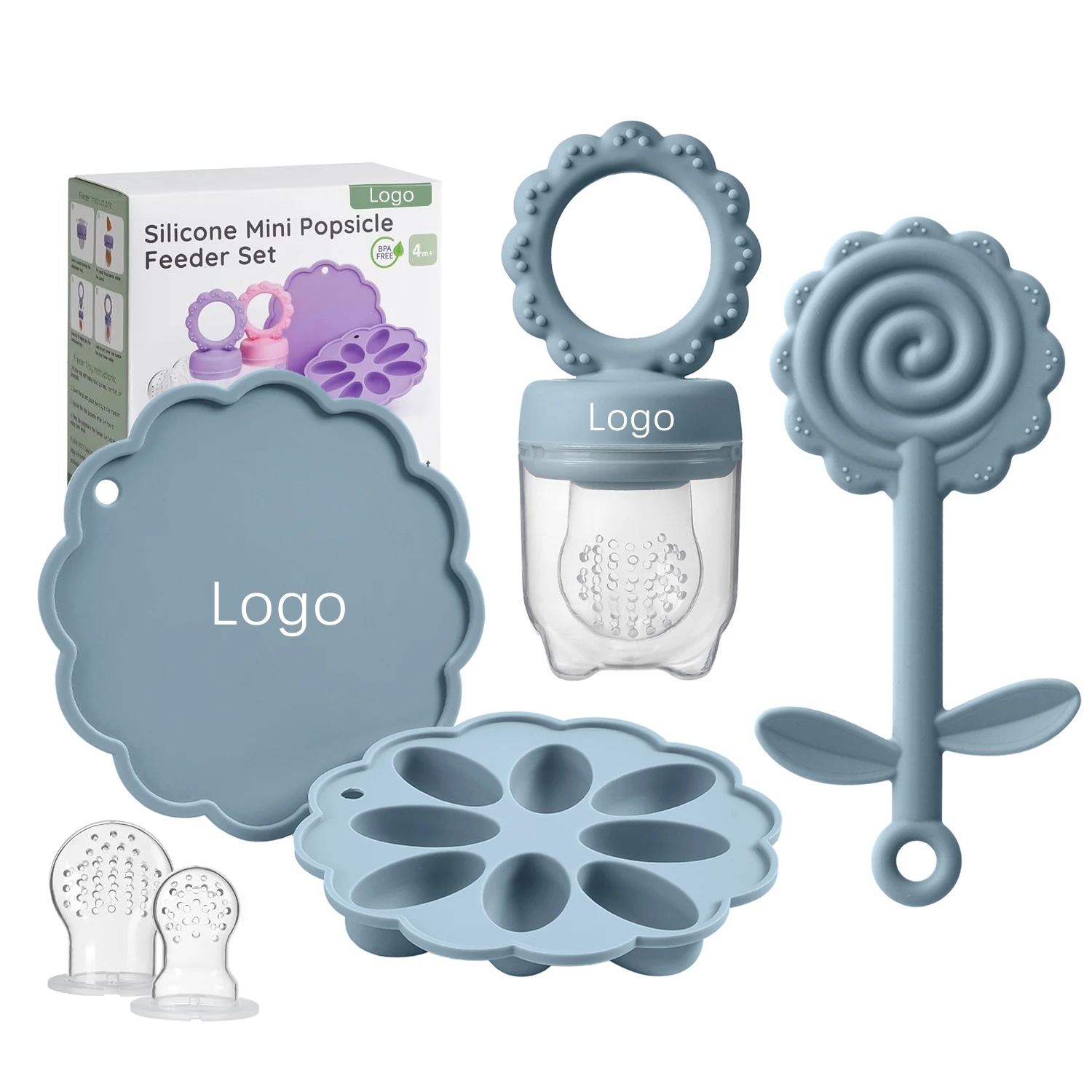 2024 Hot New Baby Silicone Fruit Food Feeder Pacifier BPA Free Baby Food Storage Container Ice Tray SunFlower Baby Teether