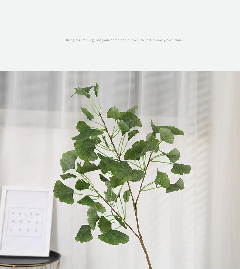 Artificial Ginkgo Biloba Leaves Greenery Stems Plants Farmhouse Home Garden Decor Artificial Faux Ginkgo Leave Branches Decor