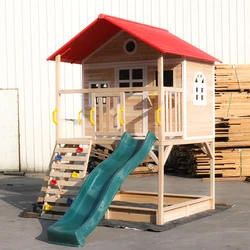 Backyard Outdoor Wood Playhouses Kids Cubby House with Slide and Climbing Wooden Custom Wooden House for Children Hemlock Spruce