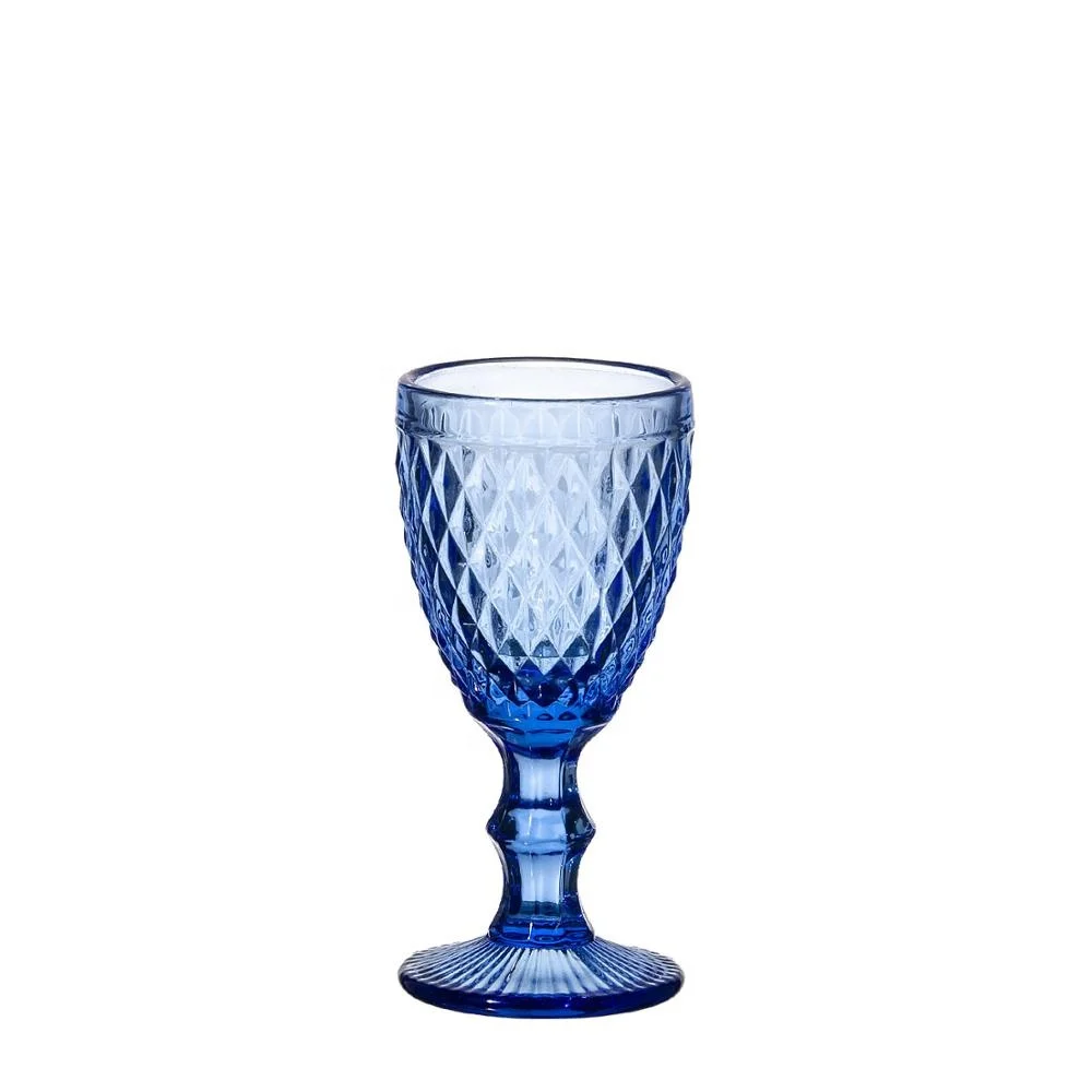 Samyo Vintage Embossed Solid Color Goblet Pressed Wine Glass Bohemia Tequila Shot Glasses