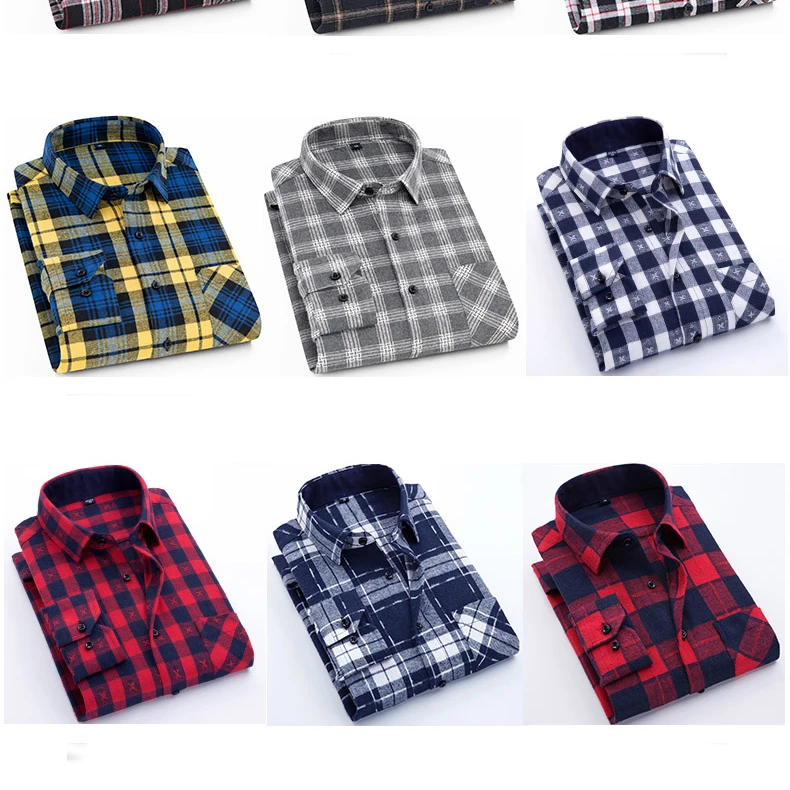2024 Classic Men Flannel Plaid Shirts Male Brand Clothing High Quality 100% Cotton Casual Long Sleeve Shirts