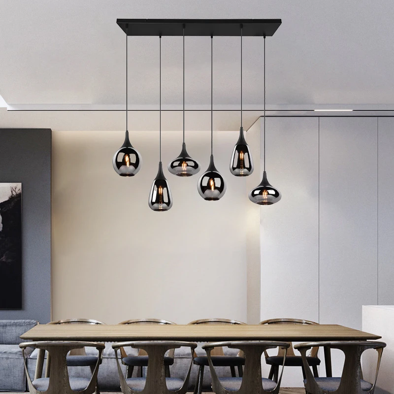 Custom OEM ODM  Pendent Lamp Matte Black Chrome Metal Glass 93x150x34cm Modern Chandeliers&Pendant Lamps With 6 Head
