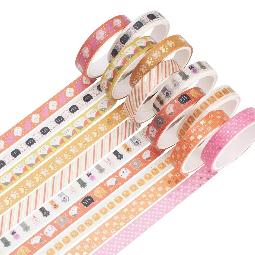 Sparkling Washi Tape Set of Cats Gold Foil Decorative Masking Washi Tapes for Journal Scrapbook Planner DIY Crafts