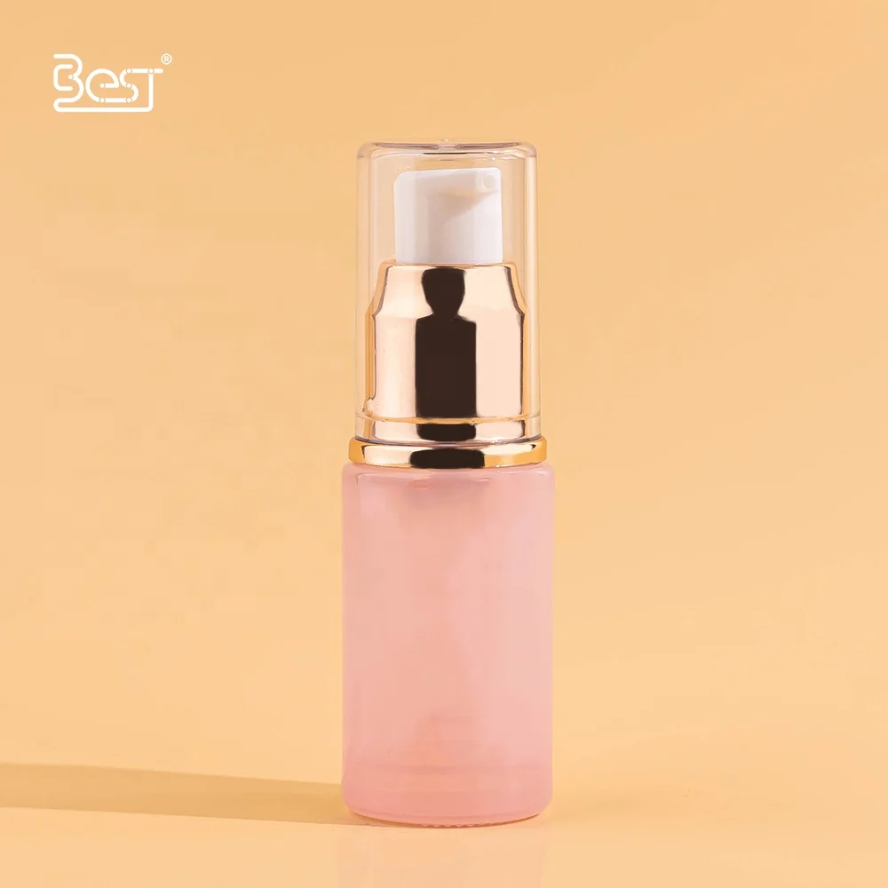 20ml 50ml Travel Skincare Set Light Pink Essential Serum Cream Customized Glass Bottle and Jar with Gold Cosmetic PUMP Sprayer