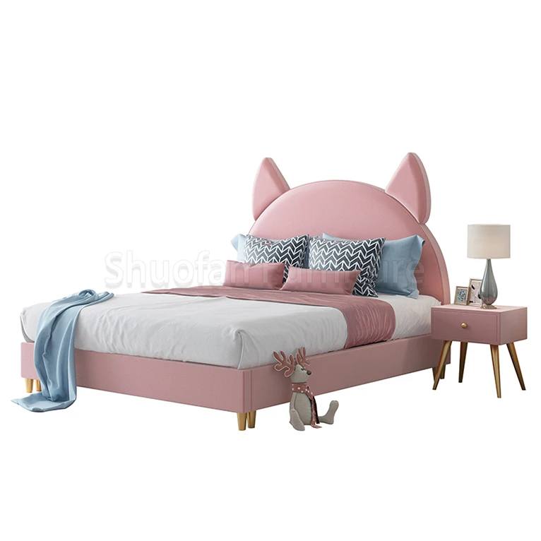 Luxury Double Bed Young  Fabric bed Child  Girl Princess Pink Fantasy   Castle cartoon  bed
