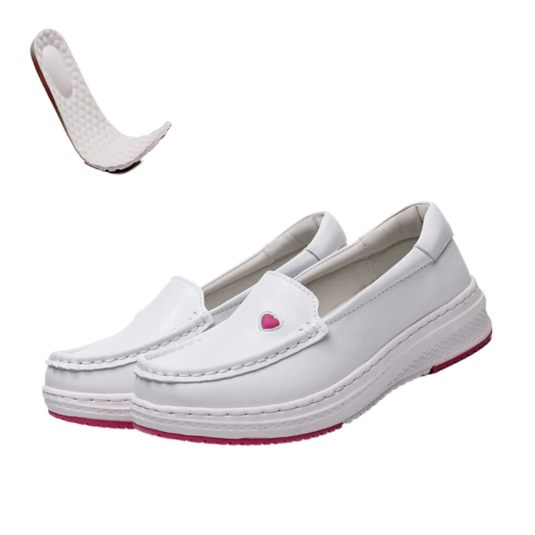 Leather Upper Loafers Non-slip White Female Hospital Nursing Shoes For Nurse