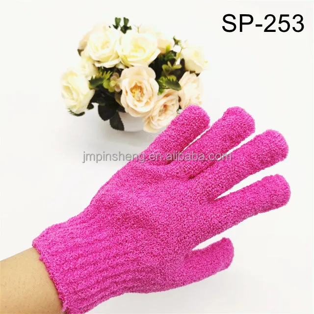 PSH colour polyester five-finger rubbing mitts Bath mitts Cheapest exfoliating mitts