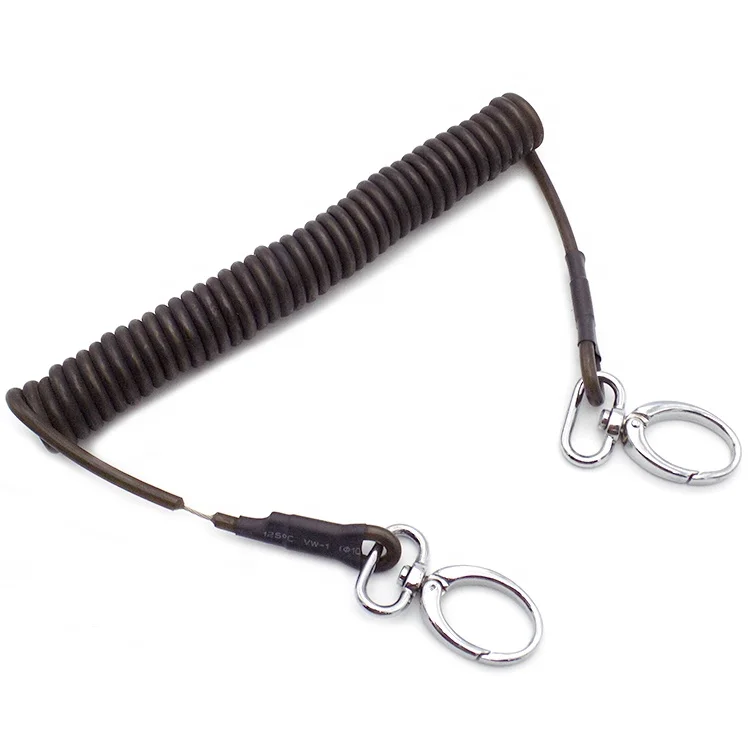 C-pin spring wire cable plastic coated coiled lanyard for retractable safety tool lanyard spring tool tether