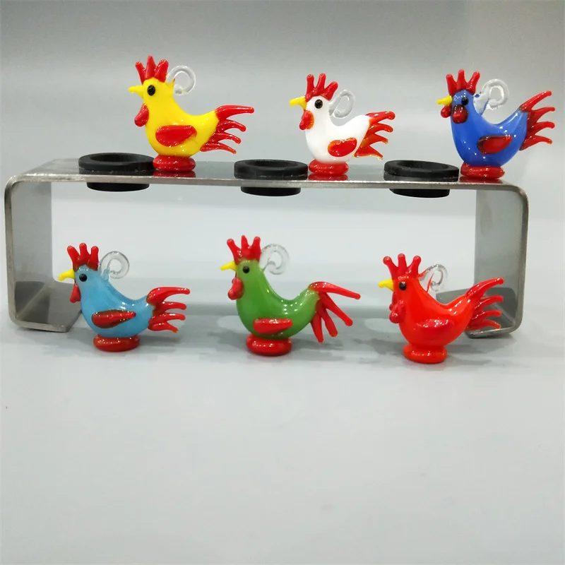 colorful handmade glass cock glass animal charm