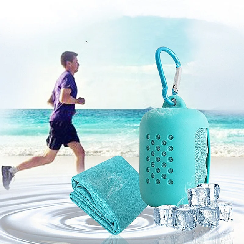 Silicone Case Sport Cooling Towel,Quick Dry Mini Gym Microfiber Towel Custom Logo With Portable Silicone Bag