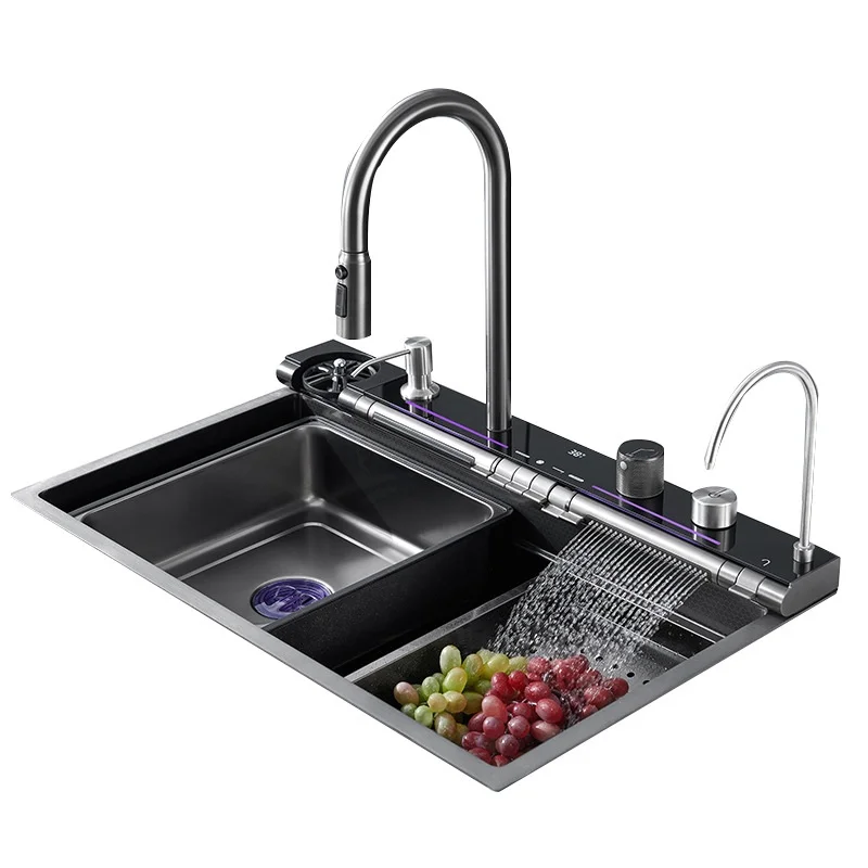 Whale SUS304 Stainless Steel Kitchen Waterfall Sink Household Electric Digital Display Rotating Kitchen Sink Faucet suit