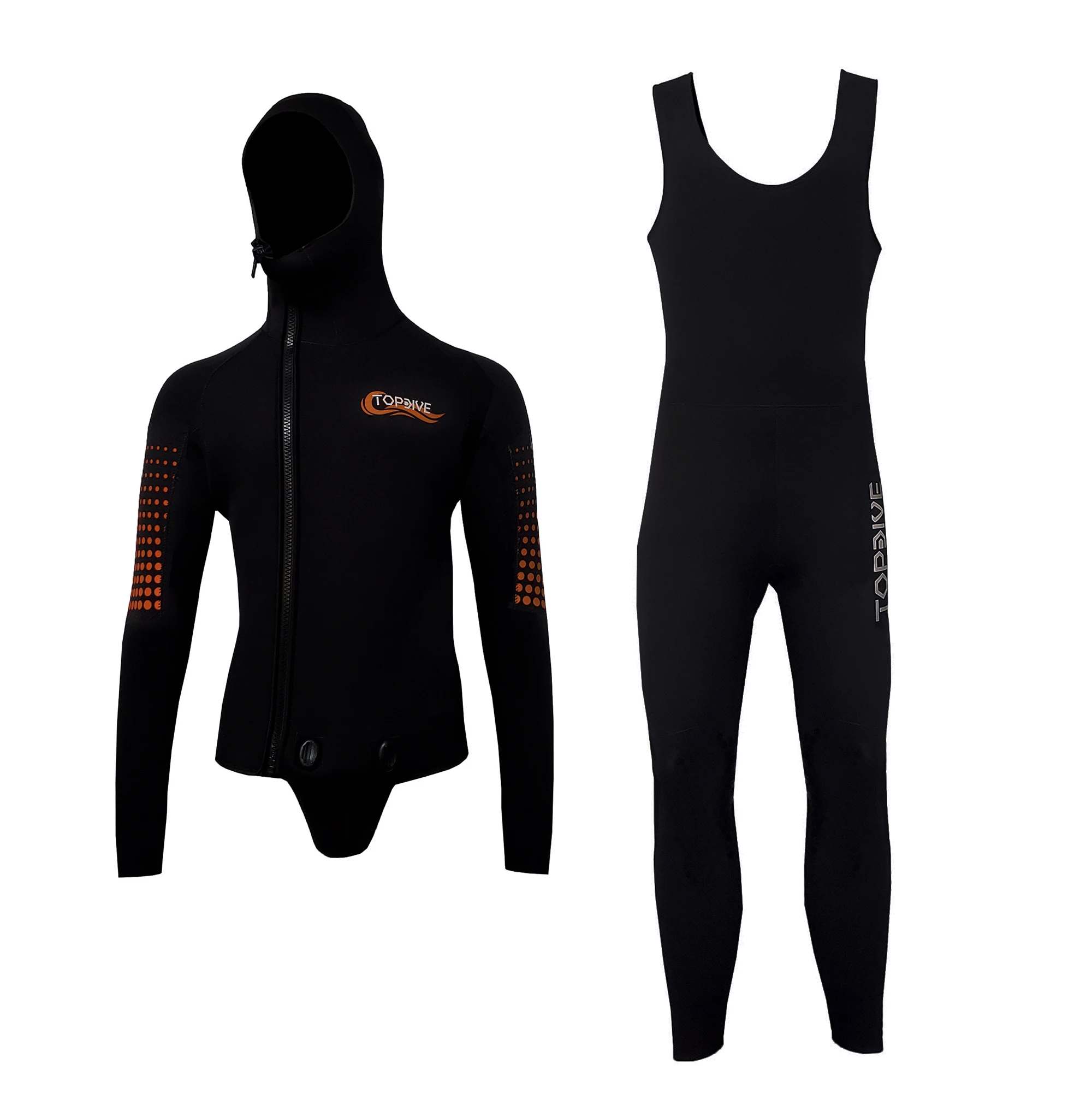 Man 5mm Neoprene Hooded Front Zip 2 Pieces Long John Diving Snorkeling Wetsuits