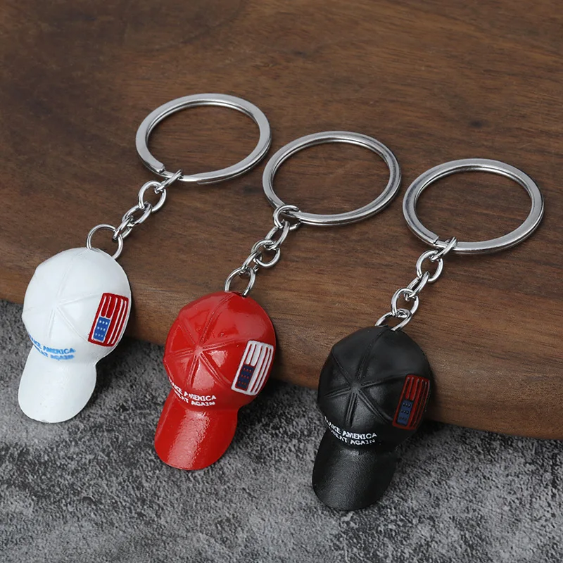 Red Hat Pendant Keychain American Flag Hat Make America Great Again Metal Key Chain for Car Key Ring Jewelry Gifts W24-937
