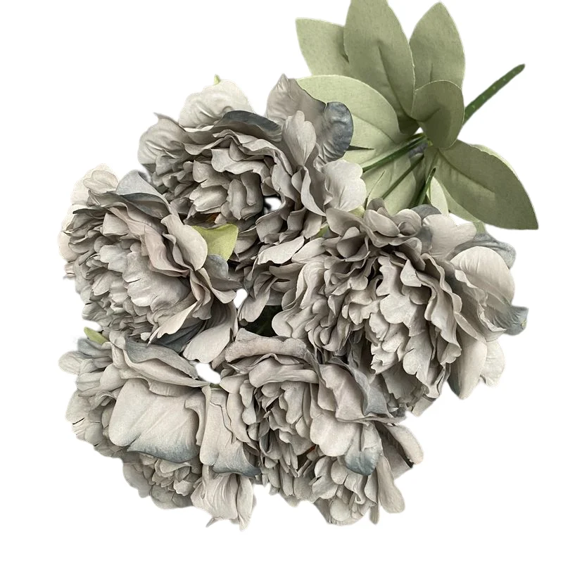 Homer Decor 5 Heads High Simulation Artificial Real Touch Flowers Autumn Purple Peonies Bouquets With Leaves