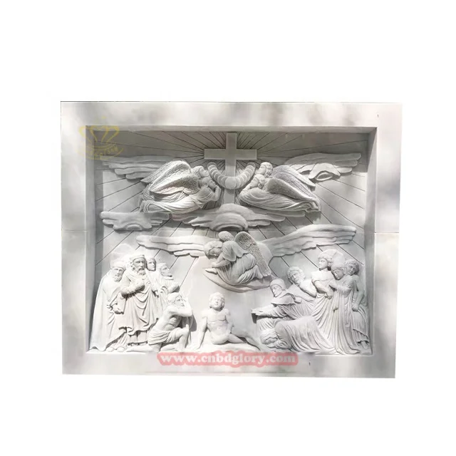 Hotel Villa Luxury Wall hanging Sculpture stone Carving Beige marble Flower Relief