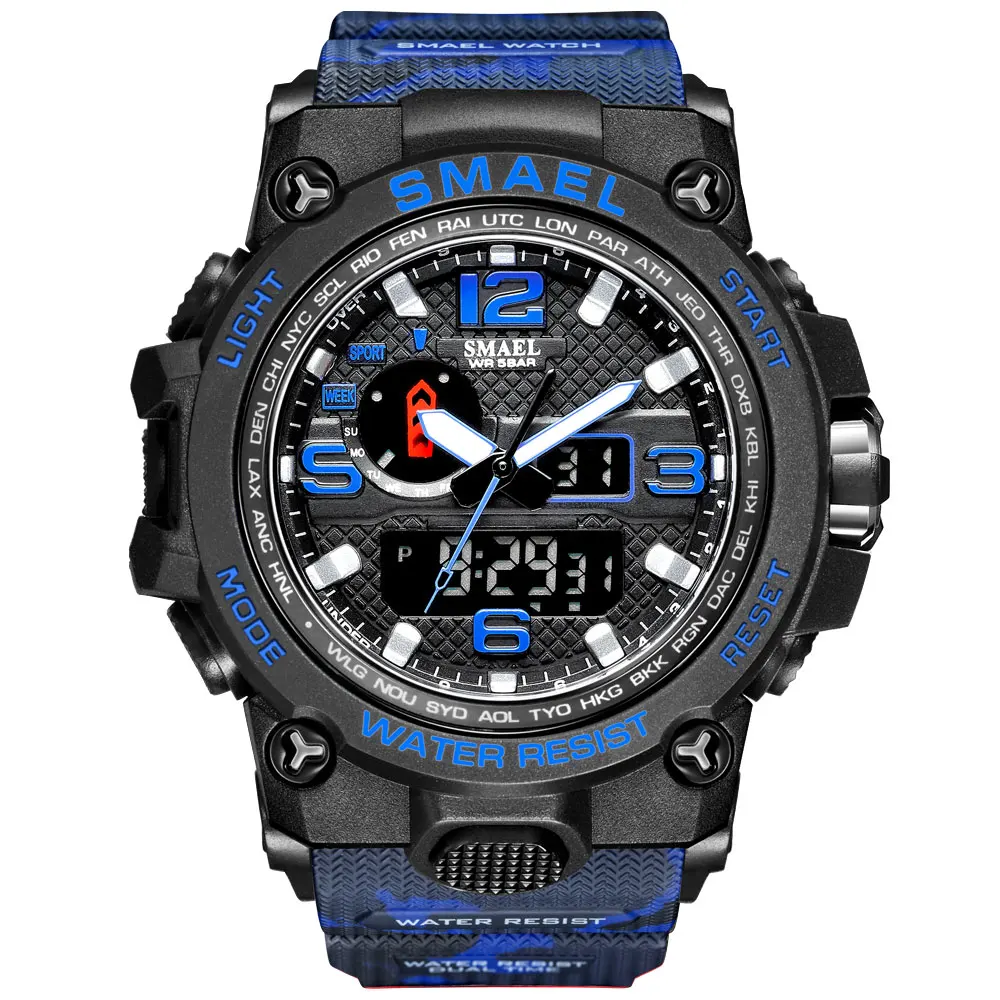 Relojes Hombre Smael 1545D Alarm Clock Dual Time Camouflage Watches Waterproof LED Digital Sport Watch