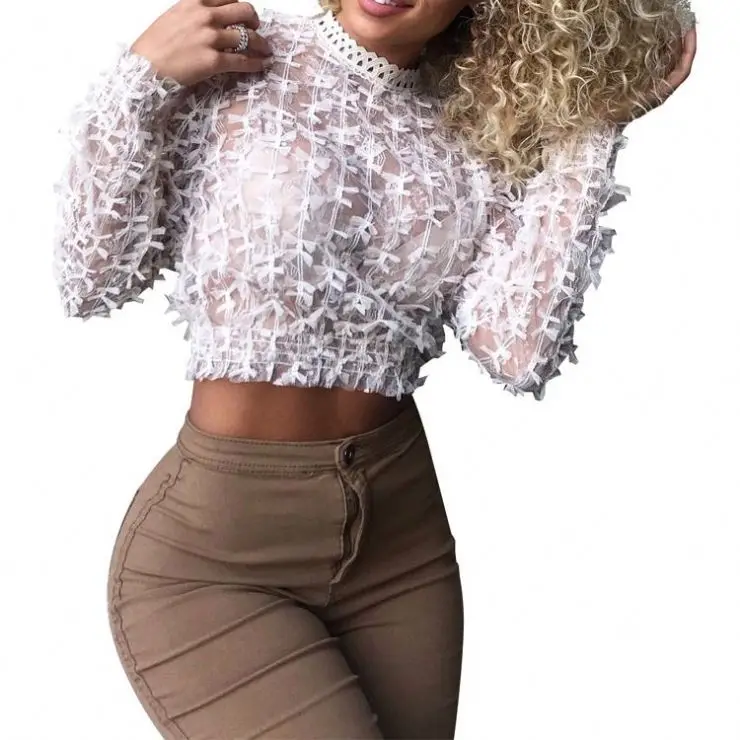  2019 Прямая поставка тканевый сексуальный сетчатый кроп-топ с аппликацией повседневная одежда