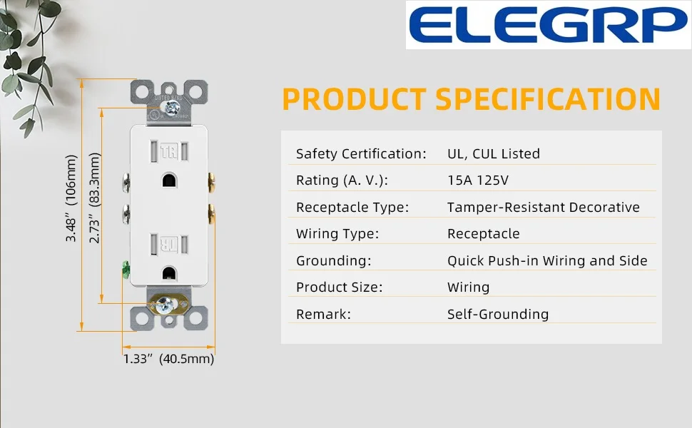US TR Receptacle 15 Amp In-wall Factory Directly UL listed Decorative Receptacle Outlet for Home Offices