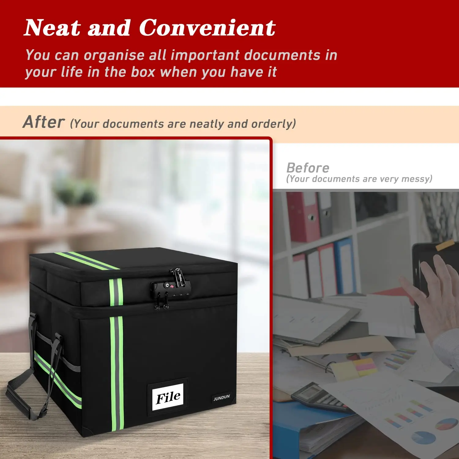 Fireproof Document Box with Lock, 2 Layer Hanging Fireproof File Box, Portable Important Document Organizer for Legal Size