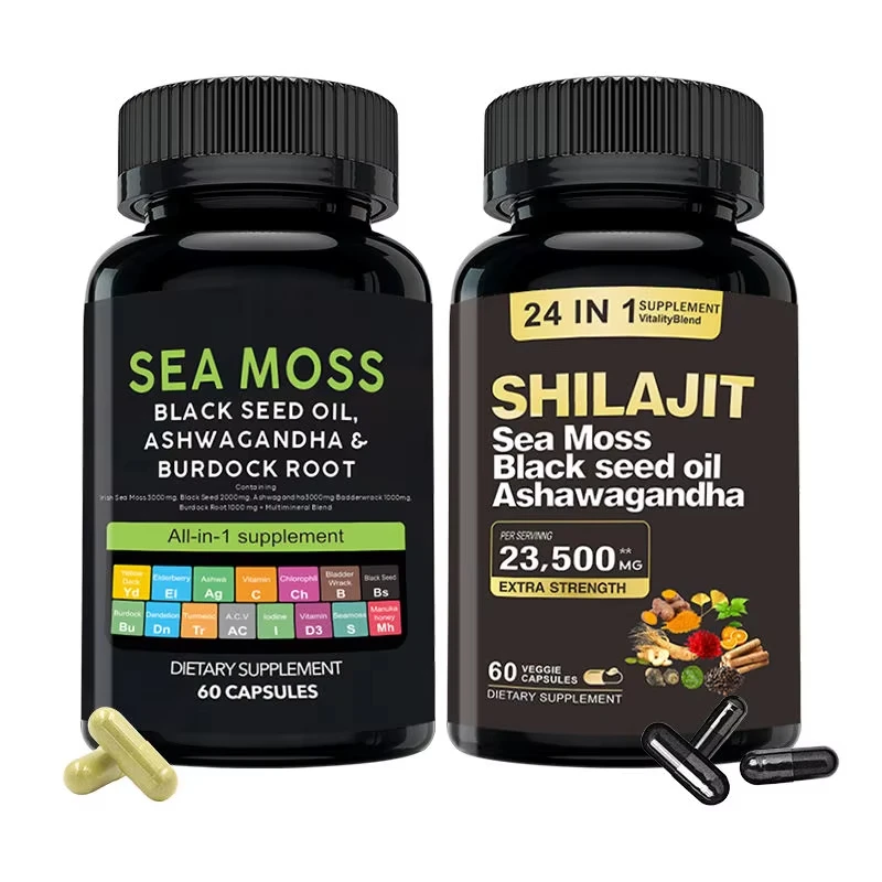 Private Label All In 1 Supplement Shilajit Fulvic acid 24 in 1 shilajit capsule and seamoss capsule