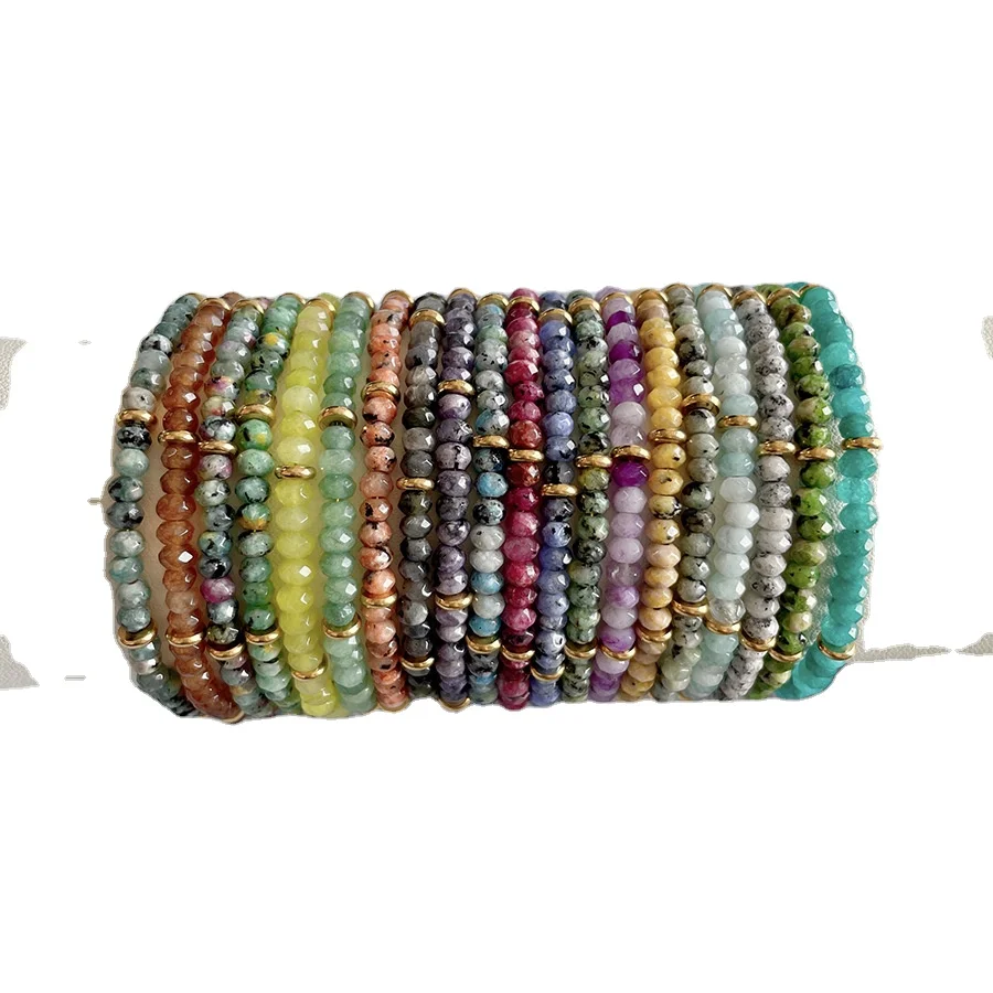 High End Colorful Natural Stone Beaded Faceted Bracelet Exquisite Simple Stainless Steel Chain Spotted Stone Bracelet For Women