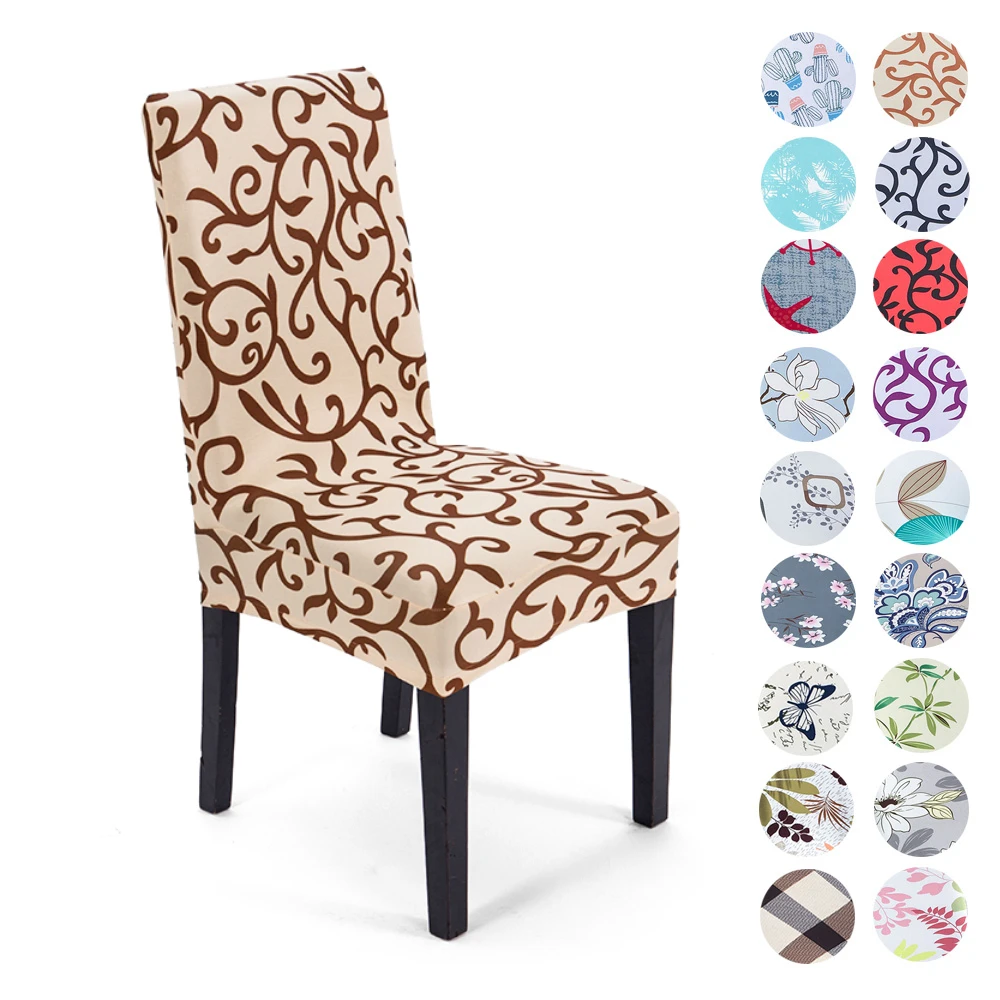 Wholesale kitchen chair covers cover dining universal spandex polyester soft fabric chair seat cover stretch printed