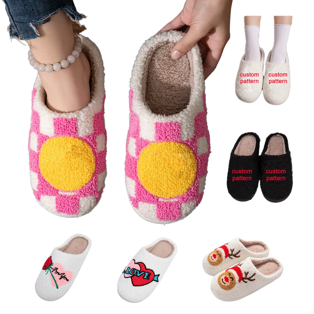 Christmas Elk Gingerbread Man Festivals Slipper Unisex Slip on Plush Flat Slipper Fur Home Slippers for Women Lady