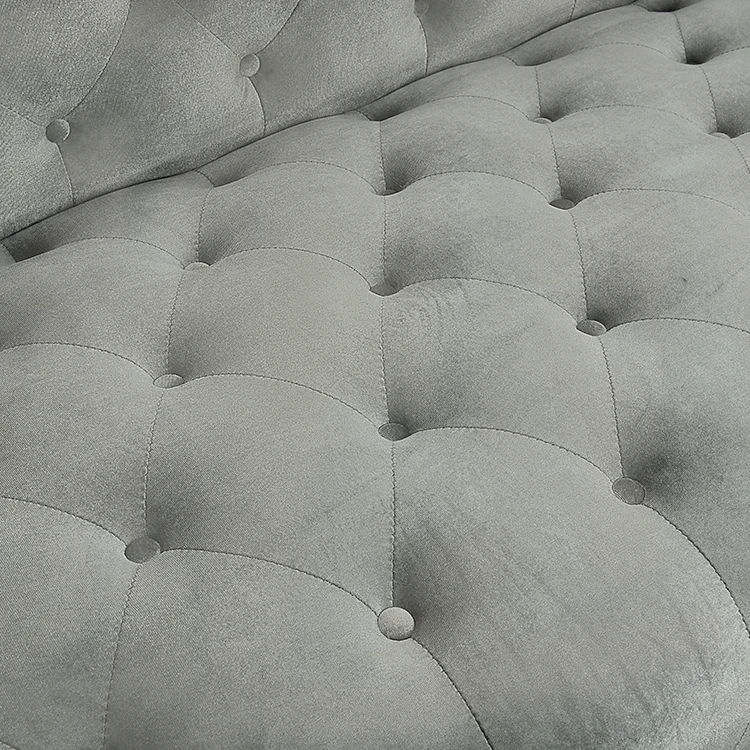 High quality custom luxury long seater soft tufted folding grey chesterfield sofa for living room