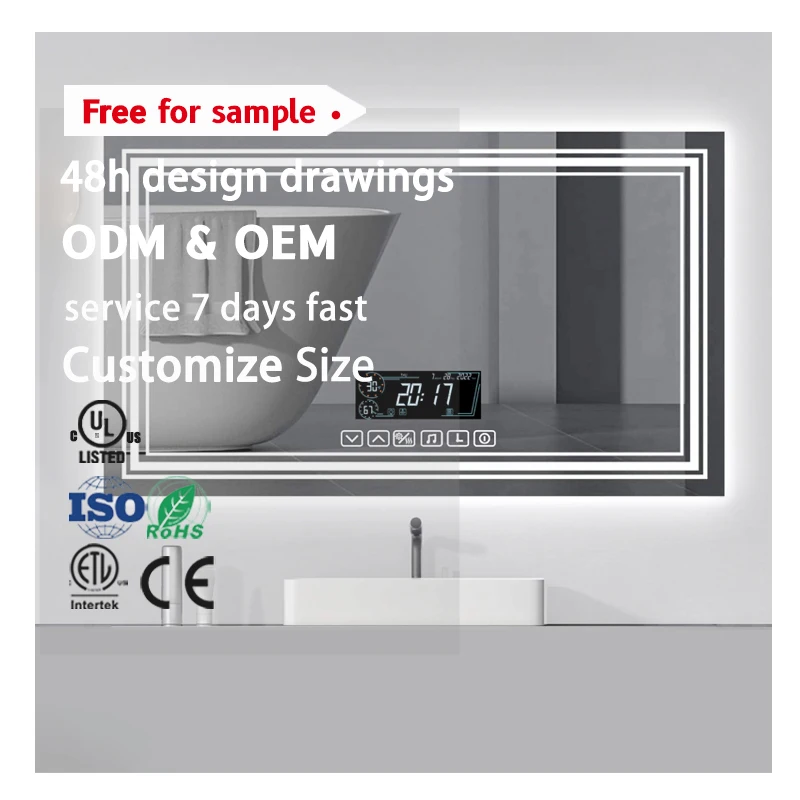 Luxury Intelligent Design Led Light Induction Anti fogging Bathroom Mirror Two Way frameless bathroom mirror with bluetooth