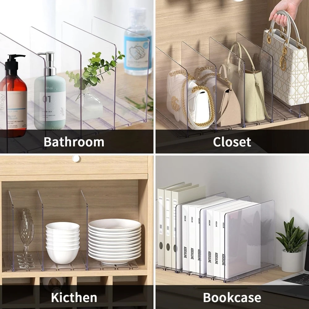 Purse Organizer for Closet Clear Frosted Plastic Shelf Dividers with Slots Handbag Organizer