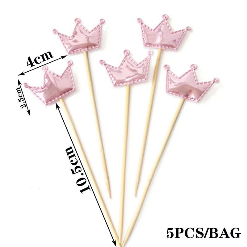 5pcs Colorful Star Love Heart Shaped Crown Cake Topper Happy Birthday Cake Topper Kids Favors Party Supplies Home Decoration