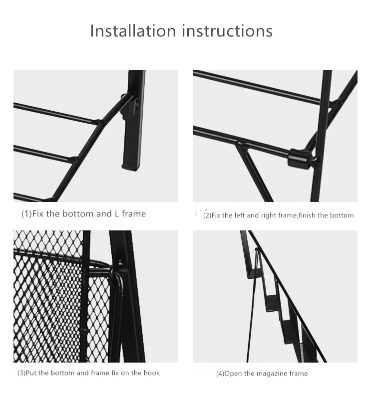 Wall Mounted Standing Steel Mesh 5 Pocket Magazine File Newspapers and Document Organizer Holder Rack