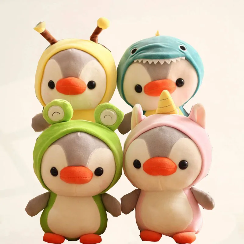 Kawaii Plush Toy Penguin Turn To Dinosaur Frog Unicorn Bee Stuffed Doll Cartoon Animal Birthday Christmas Gift for Kids Children