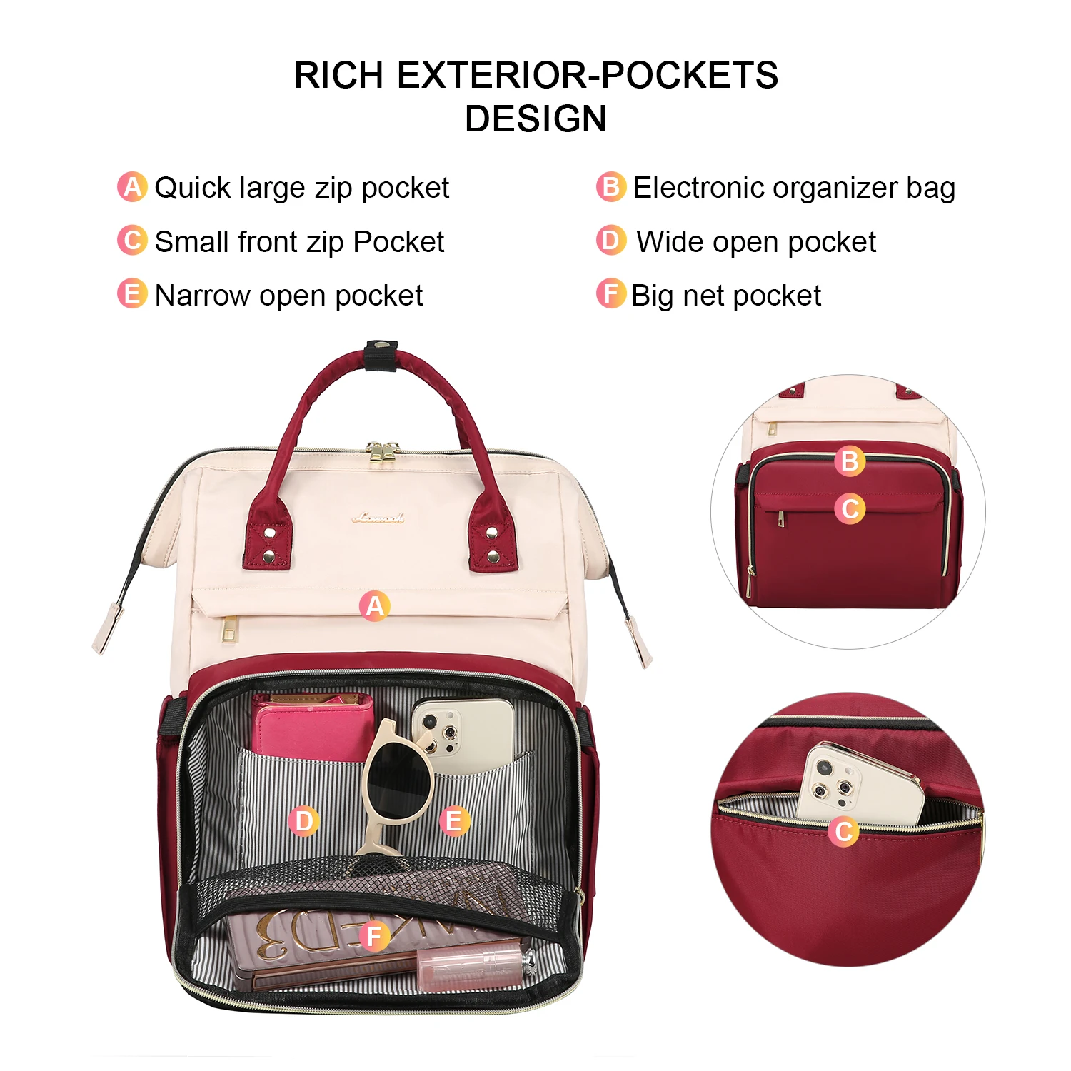 LOVEVOOK stylish fashion ladies custom logo office Carry on Nylon casual 15.6 inch with usb nurse teacher women laptop backpacks