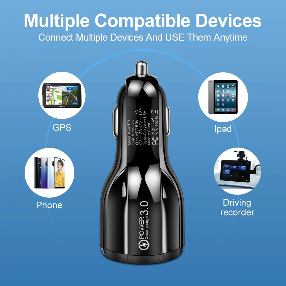 High Quality 18W Mini Car Socket Adapter Fast Charging PD Usb C Car Charger QC3.0 Adaptor Dual Port Type C Car Charger