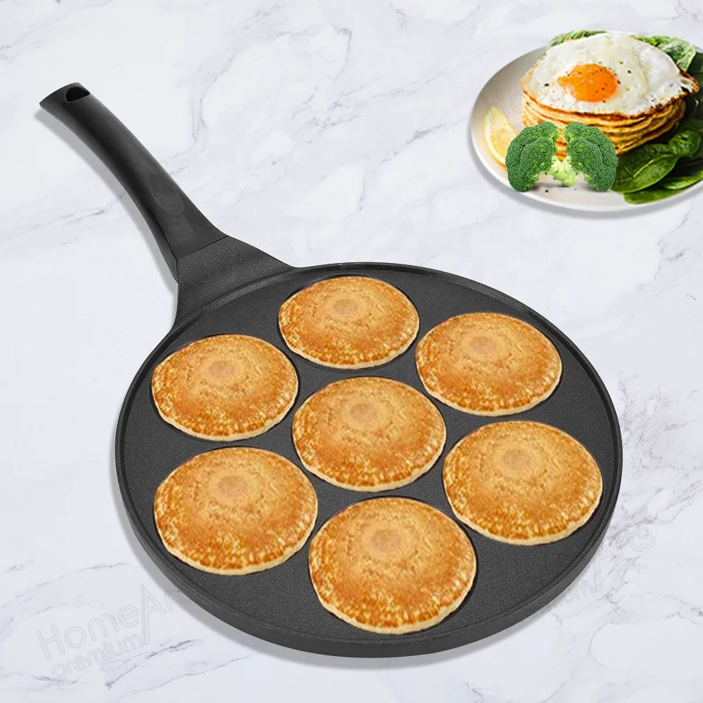 Factory price 26cm kitchen 7 holes Egg cooking non stick frying smiley pancake pan