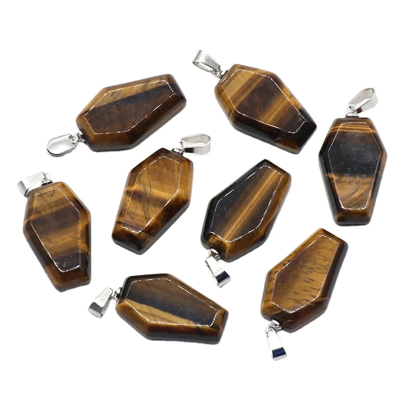 New Funny Halloween Cute Coffin Shaped Crystal Gemstone Pendant Carved Meditation Balance Natural Stones Coffin Pendant Charm