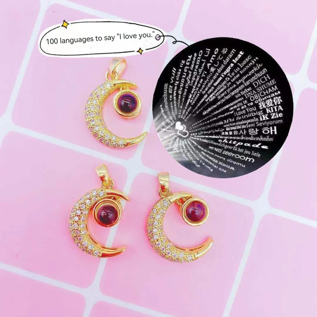 IVIAPRO Fashion Jewelry Gold Plated Romantic 100 Languages Projection I Love You Necklace Stainless Steel Moon Pendant Necklace