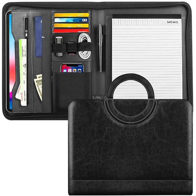 
 Деловой кожаный Органайзер для документов, сумка на молнии вокруг файла, держатель для карт, чехол с магнитной ручкой  