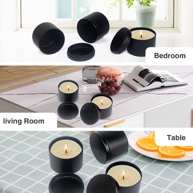 4oz 8oz 16oz tin cans for candles with lid Factory custom logo tin box matte black containers Metal Candle tins