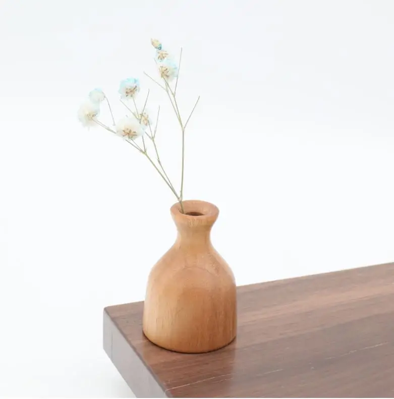 Eco-friendly engraved logo Wooden Vase Custom Design Minimalist Wood Flower Bottle Interior Decorative Bamboo Vase