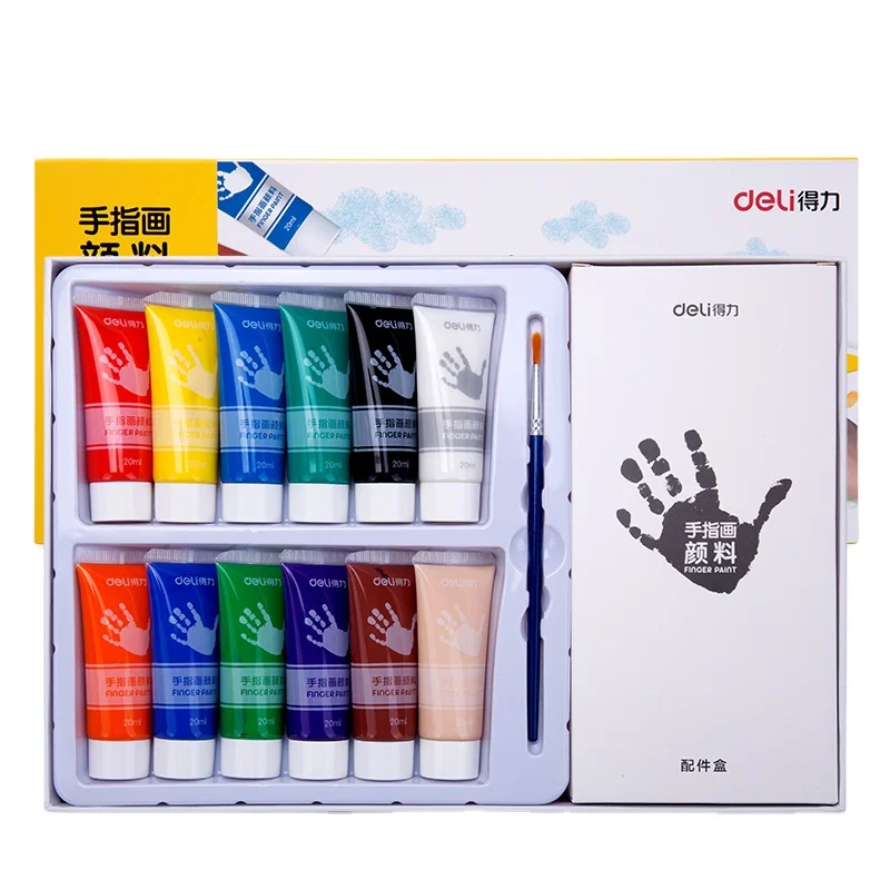 Deli 73872 12pcs/box Finger painting pigment set students painting graffiti art paint 24box*12pcs=288pcs per carton set