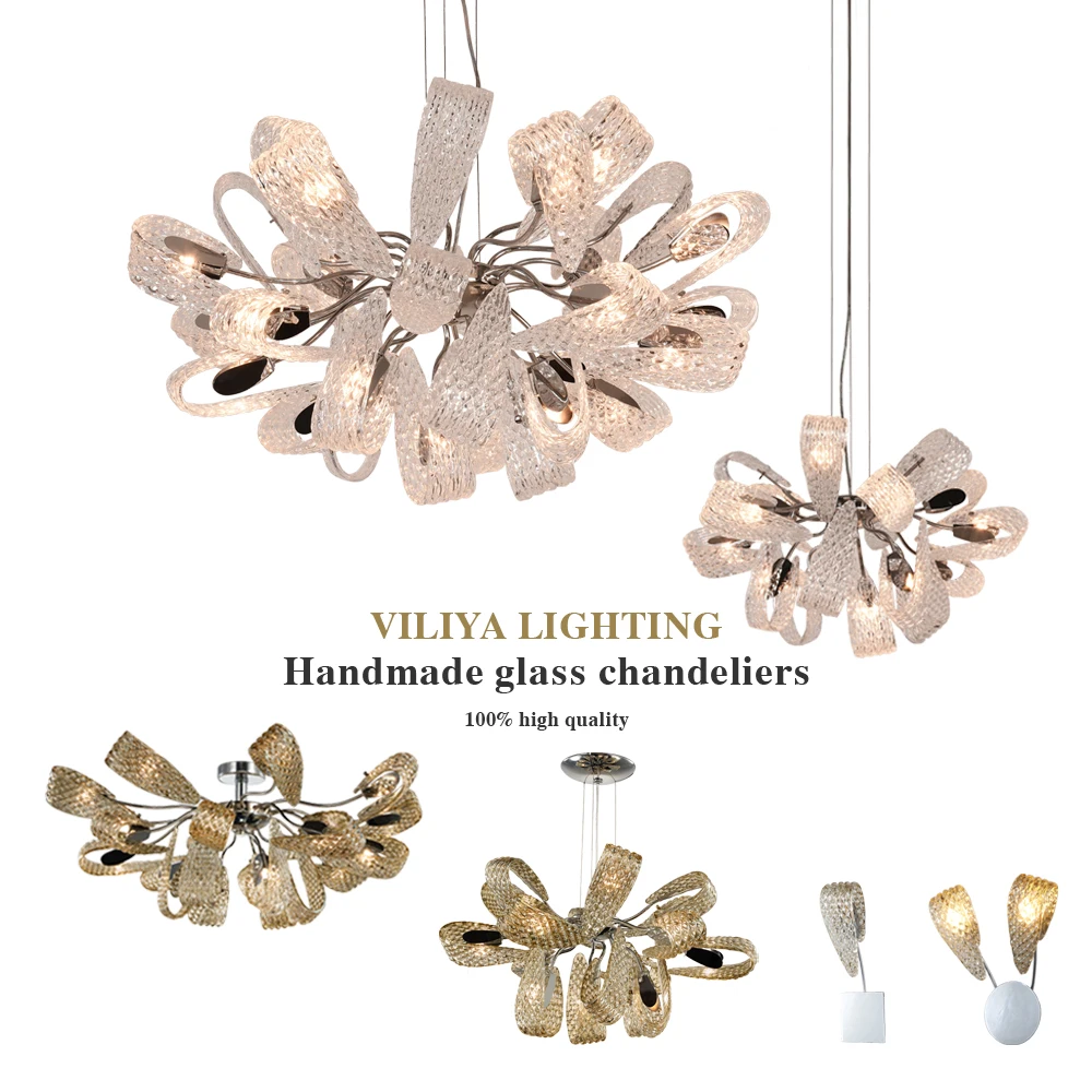 Hot chrome stylish high pole crystal chandelier handmade glass home dome light