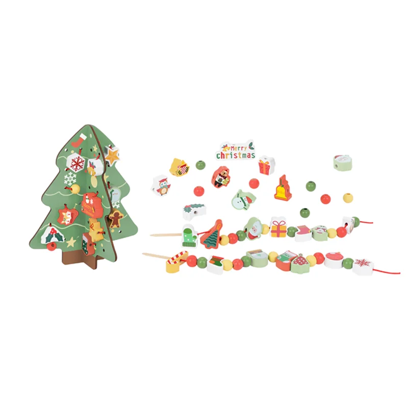 Wooden Christmas Tree Toys DIY Stringing Beads Game Early Educational Activity Threading Toys