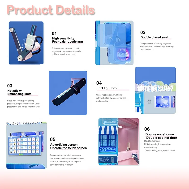 Factory Commercial Self Full Automatic Cotton Candy Floss Vending Machine For Sale Shopping Malls And Amusement Parks