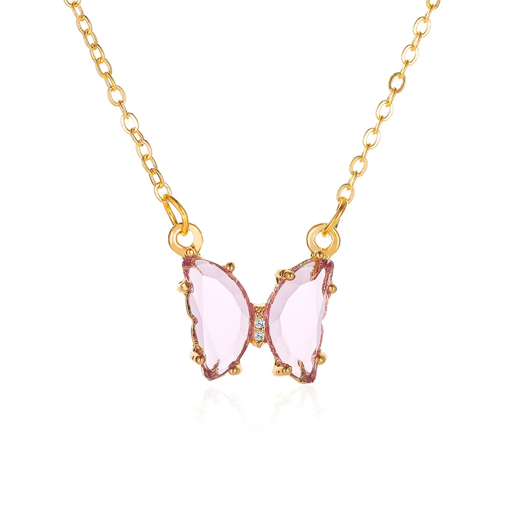 Glass Crystal butterfly Necklace Dream Through Color Clavicle Chain Choker